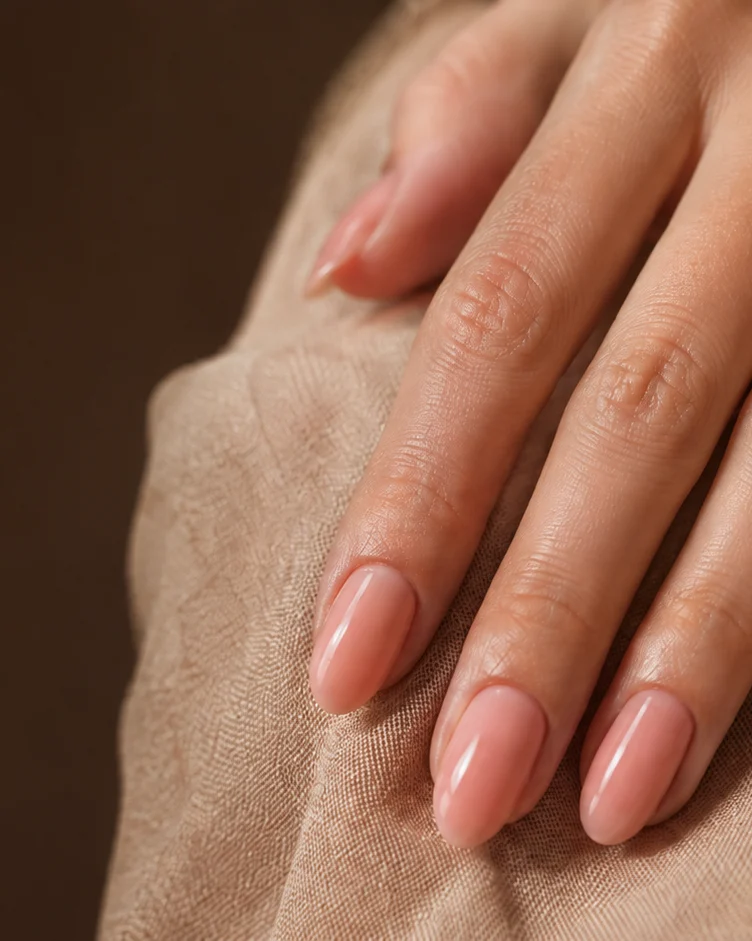 Close-up van BIAB nagels op de eigen nagel, gezet door Chapin